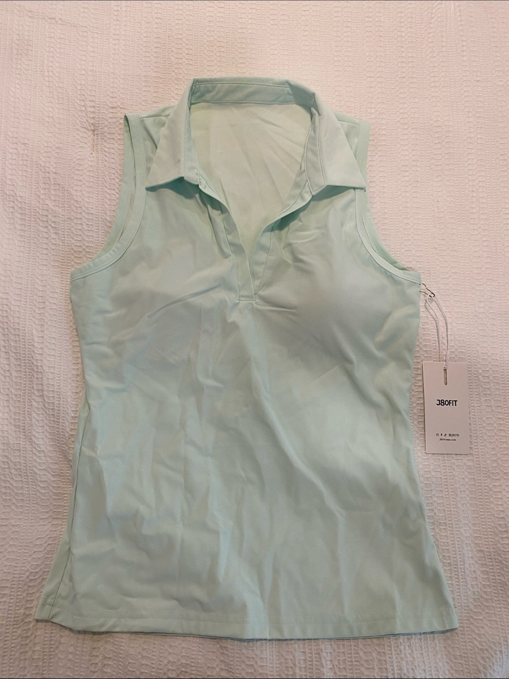 J80 Fit Light Weight Fitted Polo- Mint Sleeveless Polo Tank